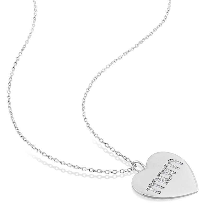 Main Image 3 of 1/10 CT. T.W. Diamond &quot;mom&quot; Heart Pendant in Sterling Silver