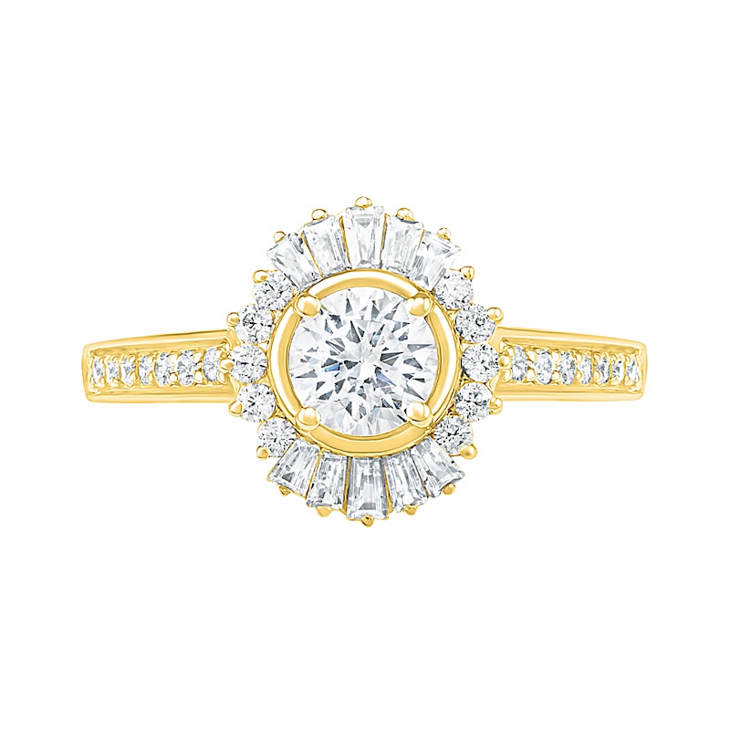 Main Image 5 of 1 CT. T.W. Baguette and Round Diamond Sunburst Frame Bridal Set in 10K Gold