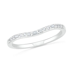 1/5 CT. T.W. Baguette and Round Diamond Contour Anniversary Band in 10K White Gold