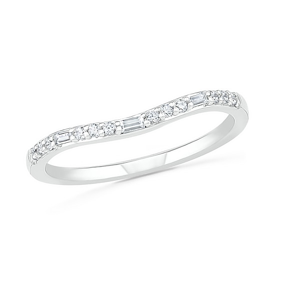 1/5 CT. T.w. Baguette and Round Diamond Contour Anniversary Band in 10K White Gold