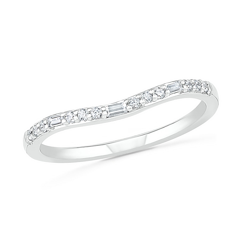 Main Image 1 of 1/5 CT. T.W. Baguette and Round Diamond Contour Anniversary Band in 10K White Gold
