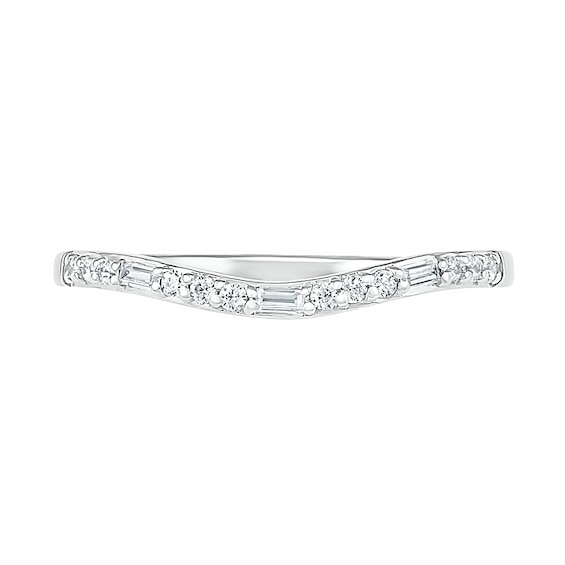 1/5 CT. T.w. Baguette and Round Diamond Contour Anniversary Band in 10K White Gold
