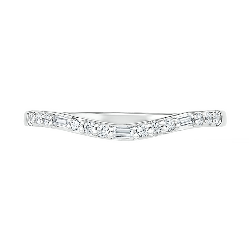 Main Image 2 of 1/5 CT. T.W. Baguette and Round Diamond Contour Anniversary Band in 10K White Gold