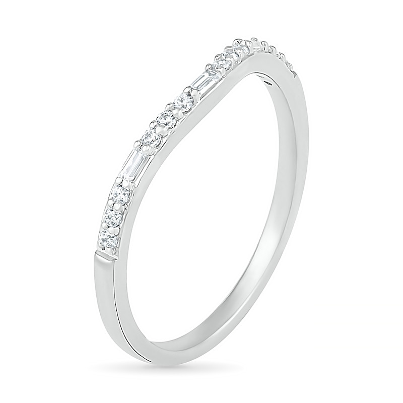 Main Image 3 of 1/5 CT. T.W. Baguette and Round Diamond Contour Anniversary Band in 10K White Gold