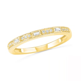 1/10 CT. T.W. Baguette and Round Diamond Vintage-Style Anniversary Band in 10K Gold