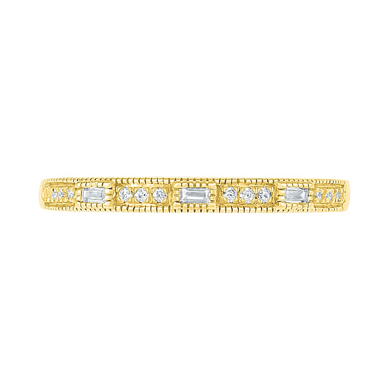 Main Image 2 of 1/10 CT. T.W. Baguette and Round Diamond Vintage-Style Anniversary Band in 10K Gold