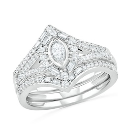 3/4 CT. T.W. Multi-Shape Diamond Chevron Split Shank Bridal Set in 10K White Gold