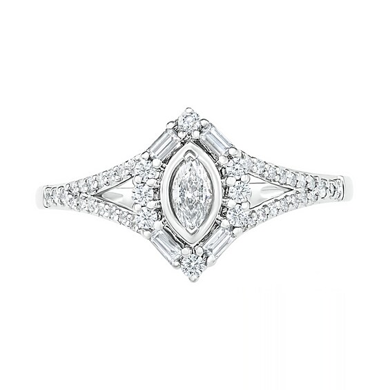 3/4 CT. T.w. Multi-Shape Diamond Chevron Split Shank Bridal Set in 10K White Gold