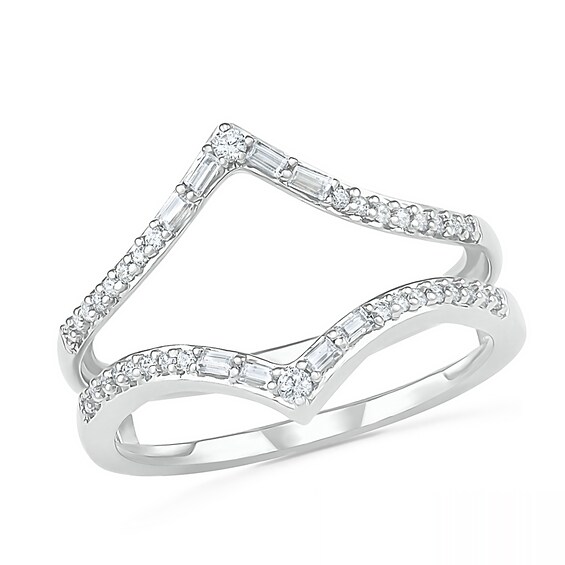 3/4 CT. T.w. Multi-Shape Diamond Chevron Split Shank Bridal Set in 10K White Gold