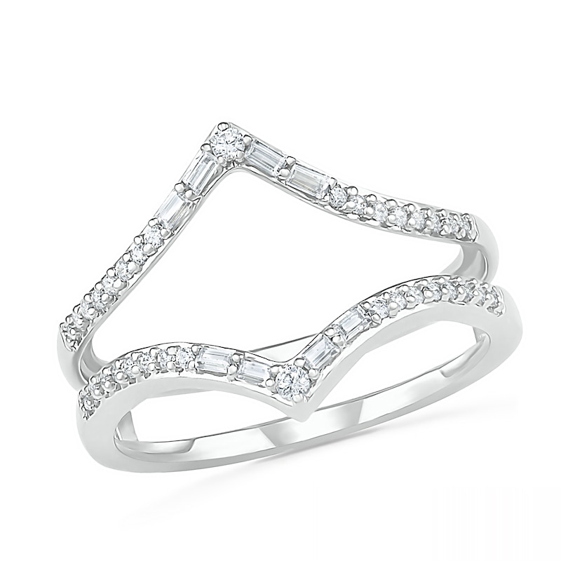 Main Image 7 of 3/4 CT. T.W. Multi-Shape Diamond Chevron Split Shank Bridal Set in 10K White Gold