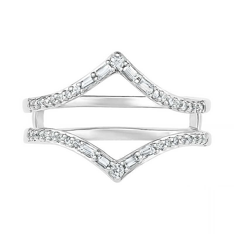 Main Image 8 of 3/4 CT. T.W. Multi-Shape Diamond Chevron Split Shank Bridal Set in 10K White Gold