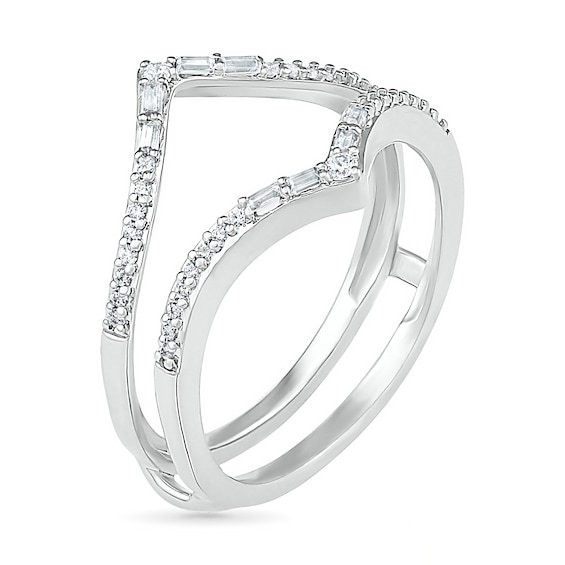 3/4 CT. T.w. Multi-Shape Diamond Chevron Split Shank Bridal Set in 10K White Gold