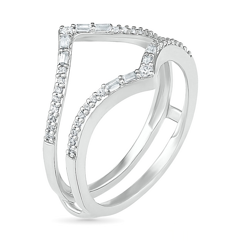 Main Image 9 of 3/4 CT. T.W. Multi-Shape Diamond Chevron Split Shank Bridal Set in 10K White Gold