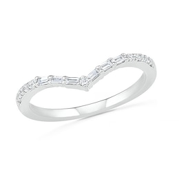 1/6 CT. T.W. Baguette and Round Diamond Chevron Anniversary Band in 10K White Gold
