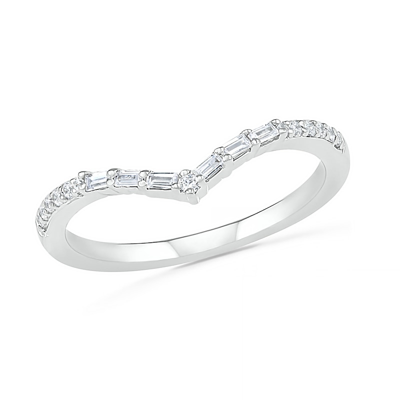 Main Image 1 of 1/6 CT. T.W. Baguette and Round Diamond Chevron Anniversary Band in 10K White Gold