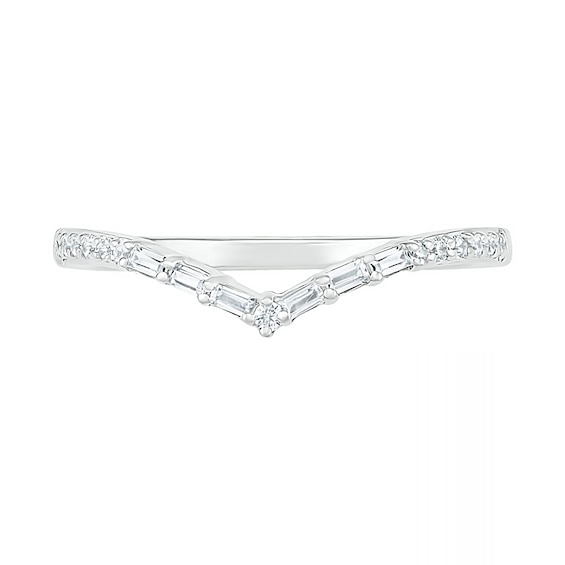 1/6 CT. T.w. Baguette and Round Diamond Chevron Anniversary Band in 10K White Gold