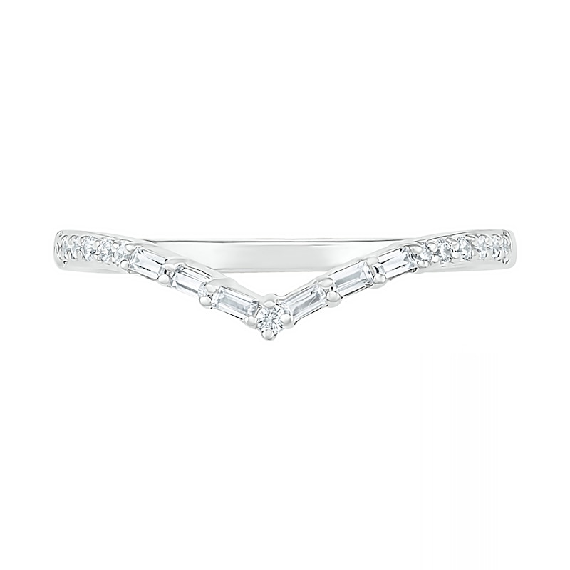Main Image 2 of 1/6 CT. T.W. Baguette and Round Diamond Chevron Anniversary Band in 10K White Gold