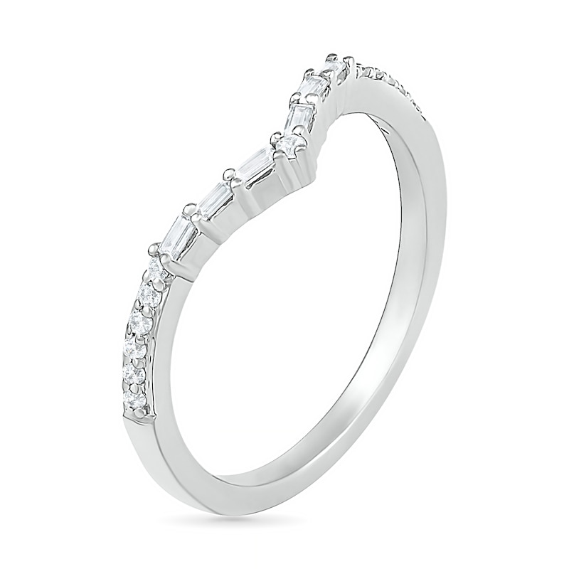 Main Image 3 of 1/6 CT. T.W. Baguette and Round Diamond Chevron Anniversary Band in 10K White Gold