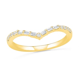 1/6 CT. T.W. Baguette and Round Diamond Chevron Anniversary Band in 10K Gold