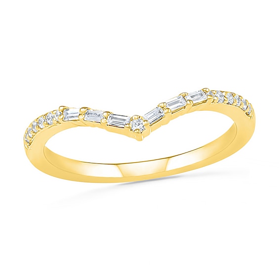 1/6 CT. T.w. Baguette and Round Diamond Chevron Anniversary Band in 10K Gold