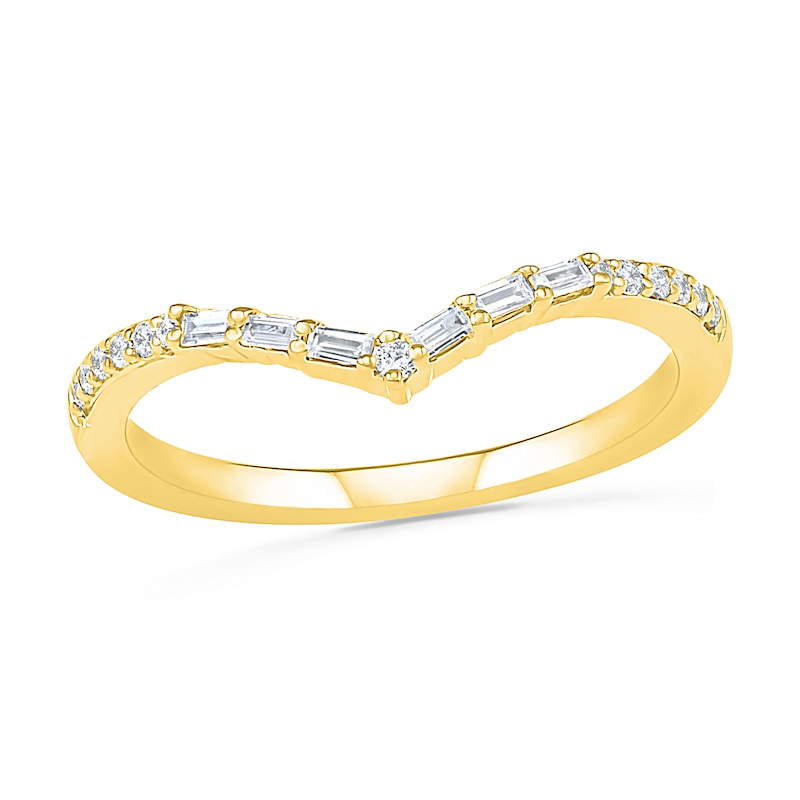 Main Image 1 of 1/6 CT. T.W. Baguette and Round Diamond Chevron Anniversary Band in 10K Gold