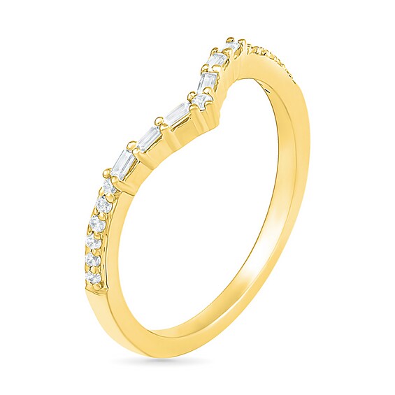 1/6 CT. T.w. Baguette and Round Diamond Chevron Anniversary Band in 10K Gold
