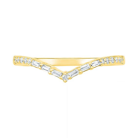 1/6 CT. T.w. Baguette and Round Diamond Chevron Anniversary Band in 10K Gold