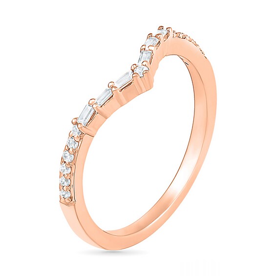 1/6 CT. T.w. Baguette and Round Diamond Chevron Anniversary Band in 10K Rose Gold