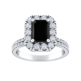 Vera Wang Love Collection Emerald-Cut Black Enhanced and White Diamond Frame Double Row Engagement Ring