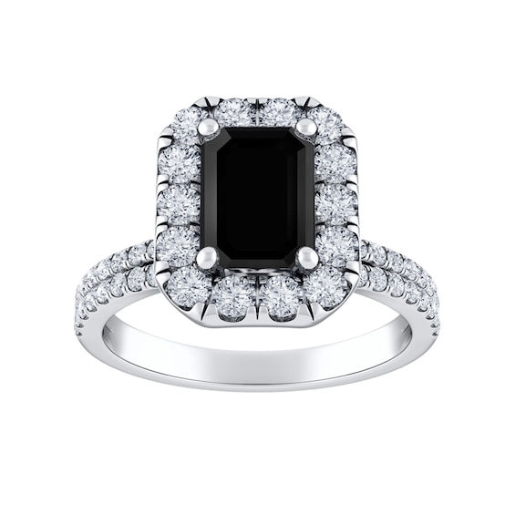 Vera Wang Love Collection Emerald-Cut Black Enhanced and White Diamond Frame Double Row Engagement Ring