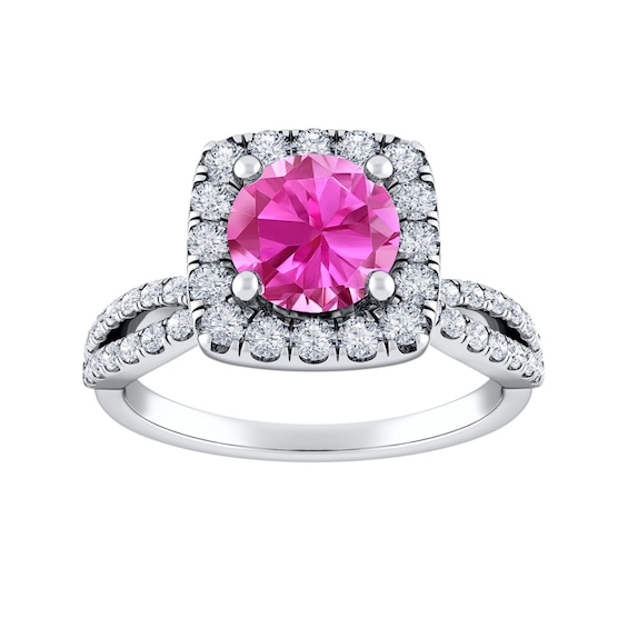 Vera Wang Love Collection Pink Sapphire Cushion Frame Split Shank Engagement Ring