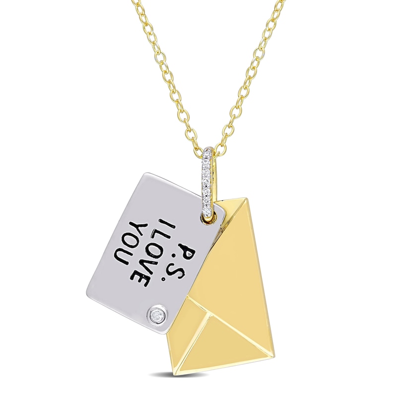 Main Image 1 of Diamond Accent "P.S. I LOVE YOU" Letter Pendant in Sterling Silver with Yellow Rhodium Plate
