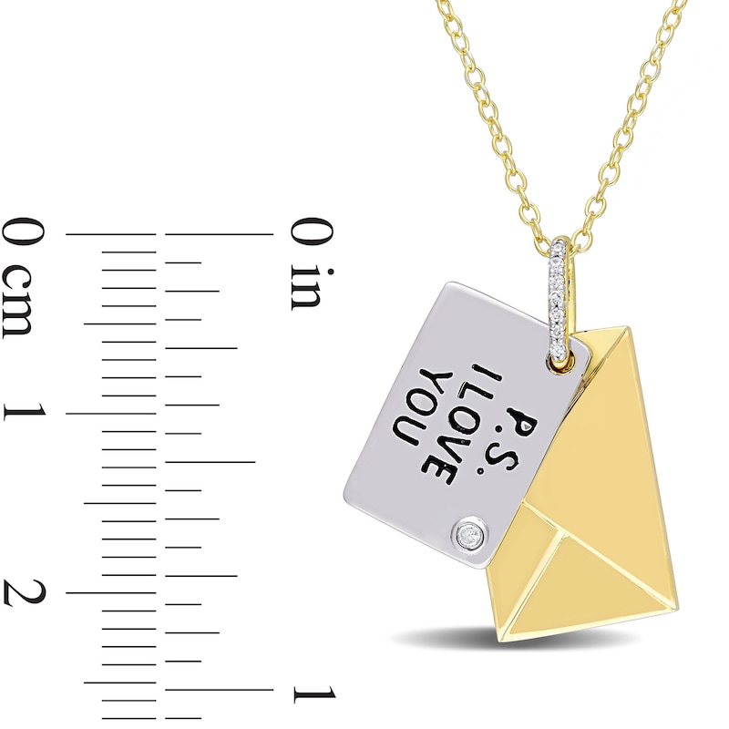Main Image 3 of Diamond Accent "P.S. I LOVE YOU" Letter Pendant in Sterling Silver with Yellow Rhodium Plate