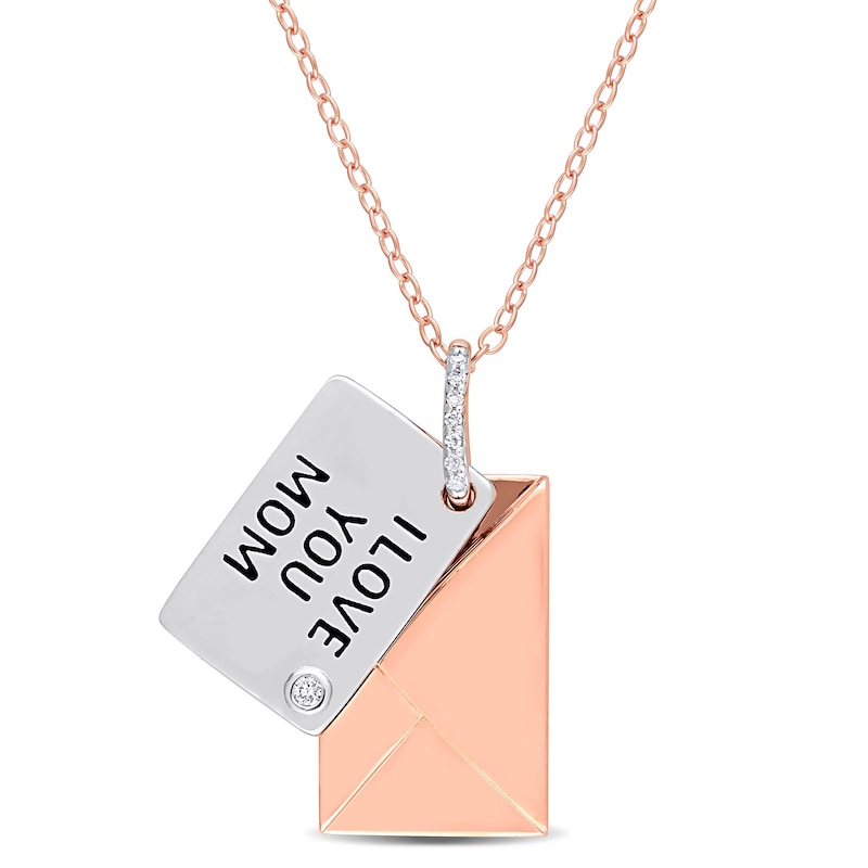 Main Image 1 of Diamond Accent &quot;I LOVE YOU MOM&quot; Letter Pendant in Sterling Silver with Rose Rhodium Plate