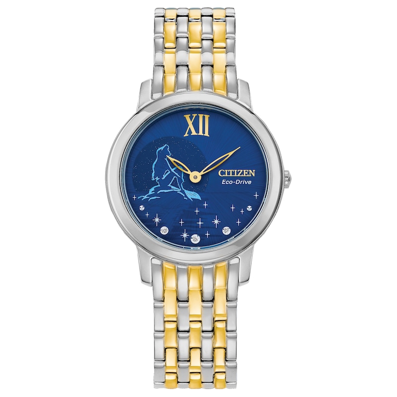 Ladies' Citizen Eco-Drive® Disney Ariel Diamond Accent Two-Tone Watch with Blue Dial (Model: EX1499-50W)