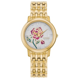 Ladies' Citizen Eco-Drive® Disney Belle Diamond Accent Gold-Tone Watch with Champagne Dial (Model: EX1492-59W)