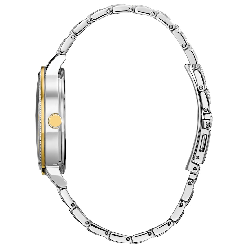 Main Image 2 of Ladies' Citizen Eco-Drive® Mickey Mouse Painter Crystal Accent Two-Tone Watch with Silver-Tone Dial (Model: FE7044-52W)
