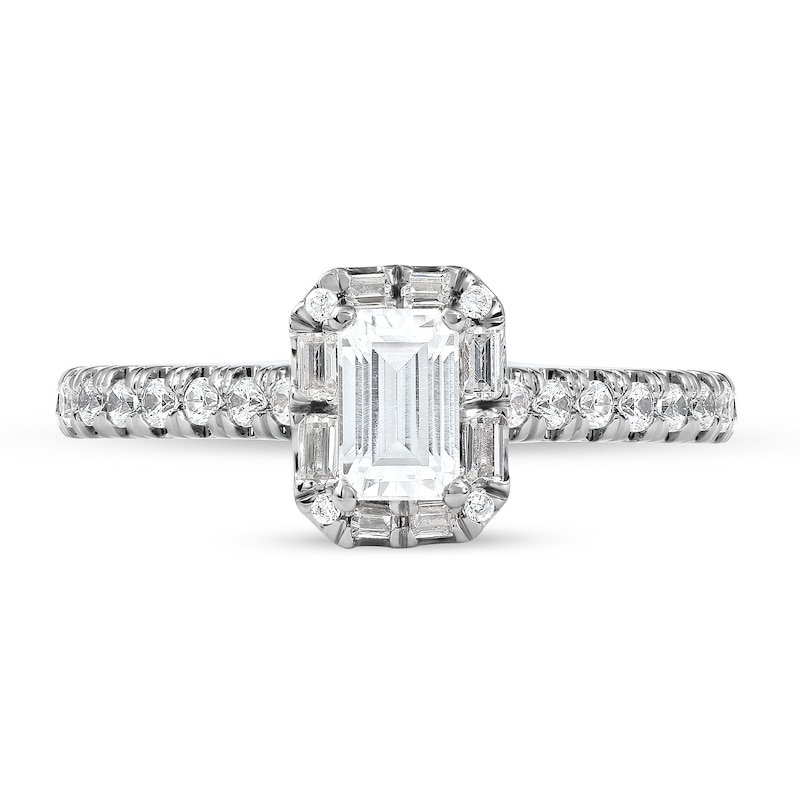 Main Image 3 of 3/4 CT. T.W. Emerald-Cut Diamond Frame Engagement Ring in 10K White Gold (I/I1)