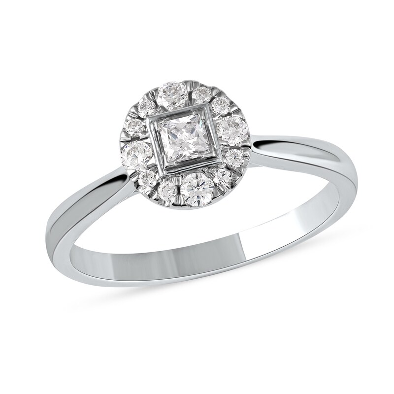 1/3 CT. T.W. Princess-Cut Diamond Round Frame Engagement Ring in 10K White Gold (I/I3)