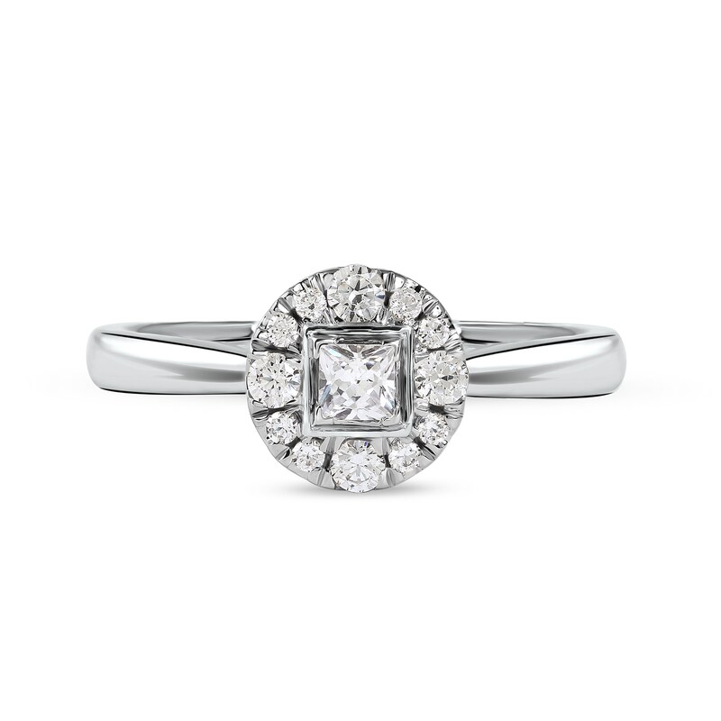 1/3 CT. T.W. Princess-Cut Diamond Round Frame Engagement Ring in 10K White Gold (I/I3)