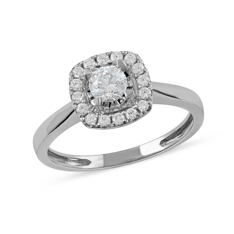 1/2 CT. T.W. Diamond Cushion Frame Engagement Ring in 10K White Gold (J/I3)
