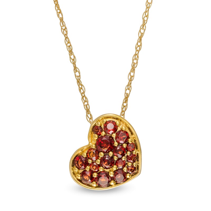 Main Image 1 of Garnet Cluster Tilted Heart Pendant in 10K Gold