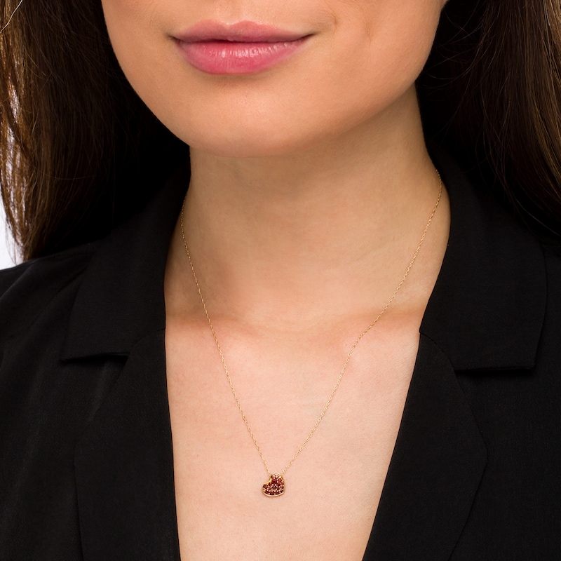 Main Image 2 of Garnet Cluster Tilted Heart Pendant in 10K Gold
