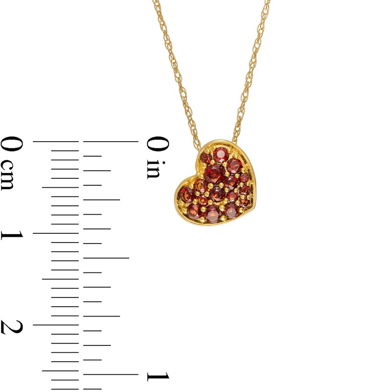 Main Image 3 of Garnet Cluster Tilted Heart Pendant in 10K Gold