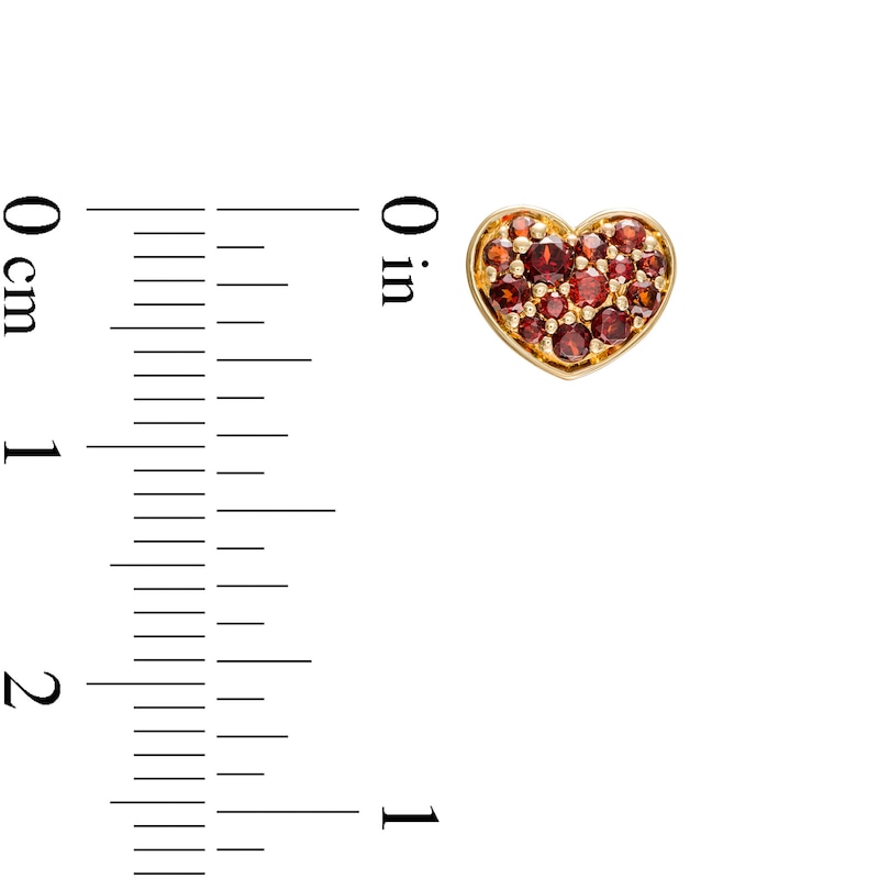 Main Image 3 of Garnet Cluster Heart Stud Earrings in 10K Gold