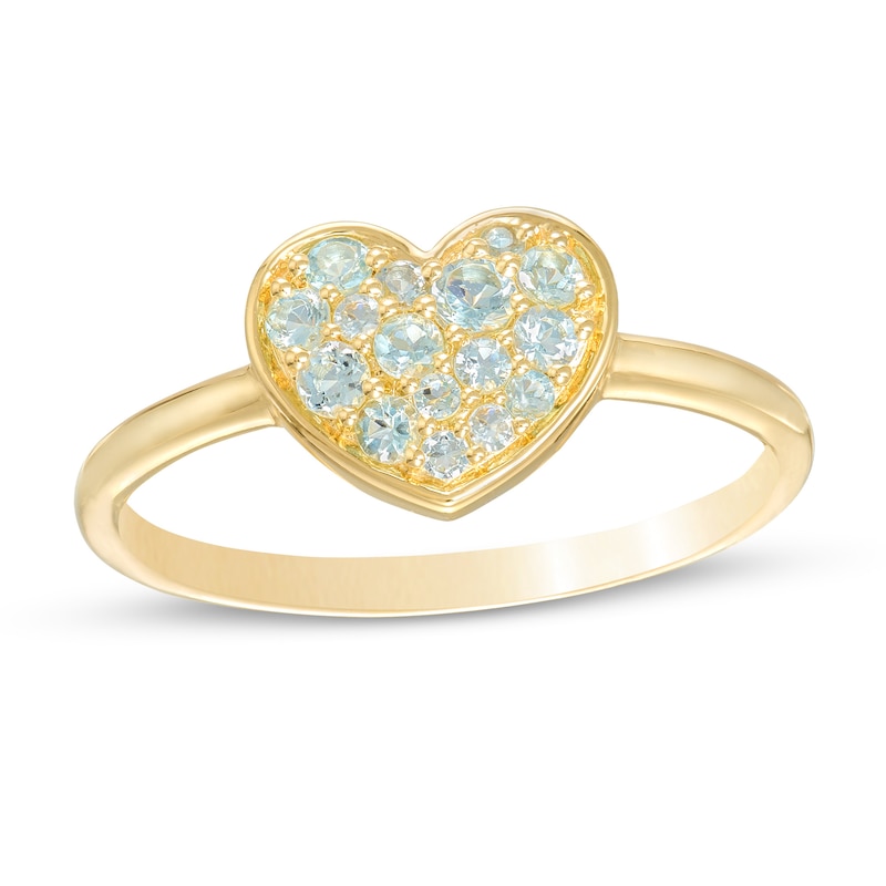 Main Image 1 of Aquamarine Cluster Heart Ring in 10K Gold