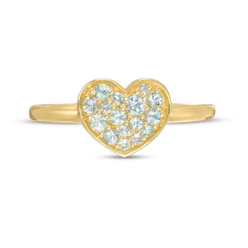 Main Image 4 of Aquamarine Cluster Heart Ring in 10K Gold