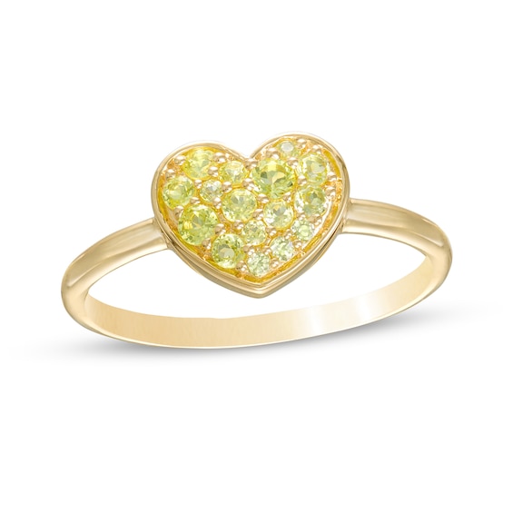 Peridot Cluster Heart Ring in 10K Gold