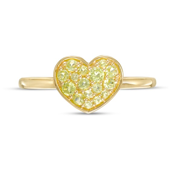 Peridot Cluster Heart Ring in 10K Gold