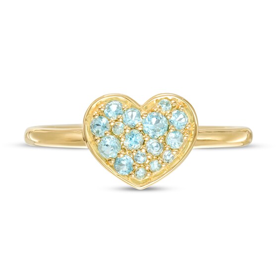 Swiss Blue Topaz Cluster Heart Ring in 10K Gold
